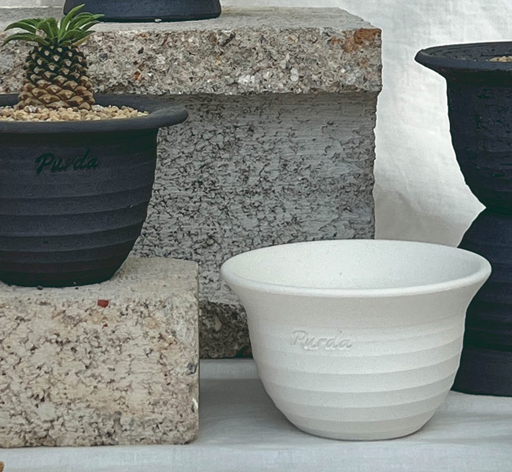 OBJET | UFO pot stripe - White
